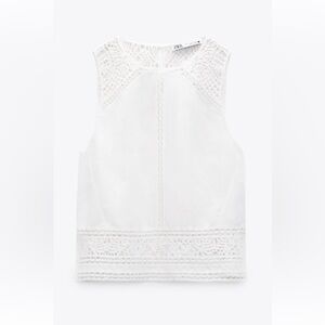 ZARA Guipure Linen Blend White Sleeveless Top | NWT | Medium